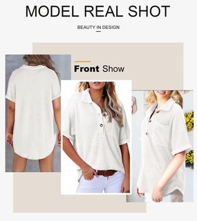 Foto 3 | Foto 3 | Camiseta Astylish Waffle de Punto Gofrado Cuello En V Blanco Henley para Mujer - Venta Internacional