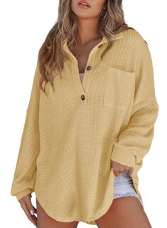 Foto 1 | Foto 1 | Camisa Astylish Para Mujer Con Cuello En V, Cuello En V, Gran Tamaño, Caqui, Talla L - Venta Internacional.