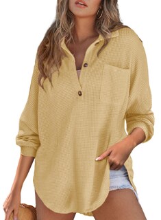 Foto 3 | Foto 3 | Camisa Astylish Para Mujer Con Cuello En V, Cuello En V, Gran Tamaño, Caqui, Talla L - Venta Internacional.