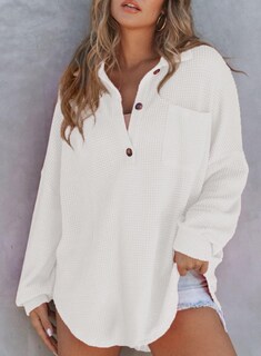 Foto 2 | Foto 2 | Top Astylish De Punto Gofrado De Manga Larga Con Cuello En V Blanco Para Mujer - Venta Internacional.