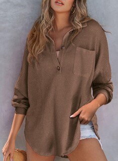 Foto 2 | Foto 2 | Camisa Elegante Para Mujer, Estilo Novio, Punto Gofrado, Cuello En V, Café - Venta Internacional.