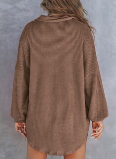 Foto 5 | Foto 5 | Camisa Elegante Para Mujer, Estilo Novio, Punto Gofrado, Cuello En V, Café - Venta Internacional.