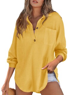 Foto 3 | Foto 3 | Top Elegante Para Mujer, Casual, Suave, Cuello En V, Tejido Gofrado, Amarillo - Venta Internacional.