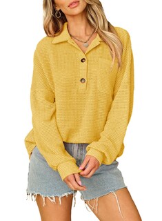 Foto 7 | Foto 7 | Top Elegante Para Mujer, Casual, Suave, Cuello En V, Tejido Gofrado, Amarillo - Venta Internacional.