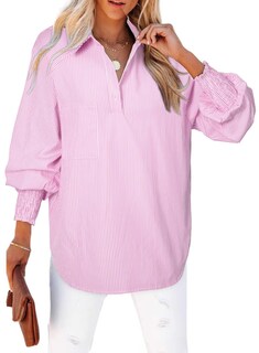 Foto 1 | Foto 1 | Blusa Elegante Para Mujer, Con Puños Holgados, A Rayas, Rosa, Talla M - Venta Internacional.