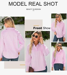 Foto 4 | Foto 4 | Blusa Elegante Para Mujer, Con Puños Holgados, A Rayas, Rosa, Talla M - Venta Internacional.