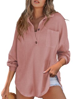Foto 1 | Foto 1 | Camisa Elegante Para Mujer, Estilo Novio, Punto Gofre, Color Rosa Empolvado - Venta Internacional.