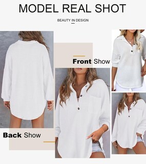 Foto 5 | Foto 5 | Camiseta Tipo Túnica Astylish Waffle De Punto Gofrado Con Cuello En V, Color Blanco Henley, Para Mujer - Venta Internacional.