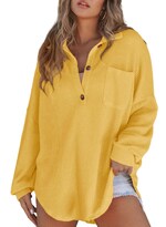 Camisa Astylish Boyfriend Waffle Knitt Para Mujer, Túnica Amarilla - Venta Internacional.