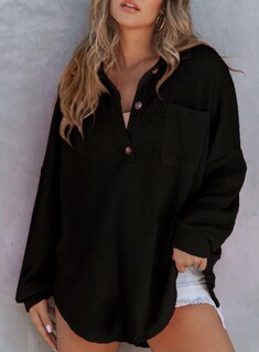 Foto 2 | Foto 2 | Camiseta Tipo Túnica Astylish Waffle Con Cuello En V, Color Negro Henley, Para Mujer - Venta Internacional.