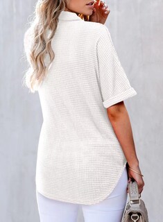 Foto 2 | Foto 2 | Blusa Tipo Túnica Elegante De Punto Gofrado, Manga Corta, Cuello En V, Blanca - Venta Internacional.