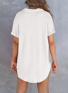 Foto 3 | Foto 3 | Blusa Tipo Túnica Elegante De Punto Gofrado, Manga Corta, Cuello En V, Blanca - Venta Internacional.