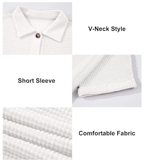 Foto 6 | Foto 6 | Blusa Tipo Túnica Elegante De Punto Gofrado, Manga Corta, Cuello En V, Blanca - Venta Internacional.