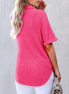Foto 2 | Foto 2 | Camisa Astylish Para Mujer, Cuello En V, Cuello En V, Manga Corta, Rosa Roja, Talla M - Venta Internacional.
