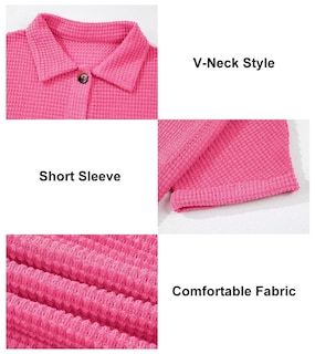 Foto 6 | Foto 6 | Camisa Astylish Para Mujer, Cuello En V, Cuello En V, Manga Corta, Rosa Roja, Talla M - Venta Internacional.