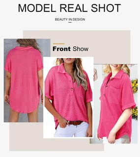 Foto 4 | Foto 4 | Blusa Tipo Túnica Elegante Para Mujer, Punto Gofrado, Cuello En V, Rojo Rosa - Venta Internacional.