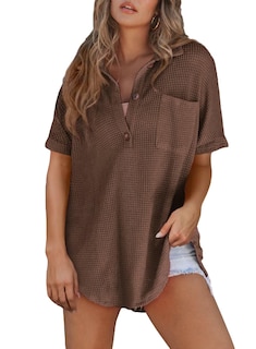 Foto 1 | Foto 1 | Blusa Tipo Túnica Para Mujer, Elegante, Punto Gofrado, Cuello En V, Color Café, Xxl - Venta Internacional.