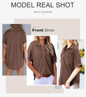 Foto 4 | Foto 4 | Blusa Tipo Túnica Para Mujer, Elegante, Punto Gofrado, Cuello En V, Color Café, Xxl - Venta Internacional.