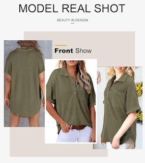 Foto 4 | Foto 4 | Top Elegante Para Mujer, Cuello En V, Tejido Gofrado Con Botones Henley Moss Green - Venta Internacional.