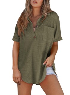 Foto 1 | Foto 1 | Blusa Tipo Túnica Elegante De Punto Gofrado Con Cuello En V Henley Moss Green - Venta Internacional.