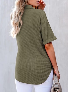 Foto 2 | Foto 2 | Blusa Tipo Túnica Elegante De Punto Gofrado Con Cuello En V Henley Moss Green - Venta Internacional.