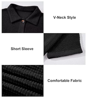 Foto 6 | Foto 6 | Camisa Astylish Henley Para Mujer, Manga Corta, Cuello En V, Negra - Venta Internacional.
