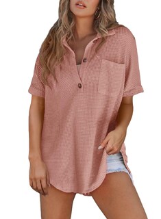 Foto 1 | Foto 1 | Blusa Tipo Túnica Elegante De Punto Gofrado, Manga Corta, Rosa Empolvado - Venta Internacional.