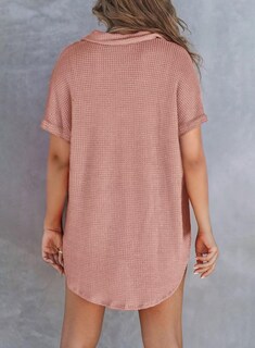 Foto 3 | Foto 3 | Blusa Tipo Túnica Elegante De Punto Gofrado, Manga Corta, Rosa Empolvado - Venta Internacional.