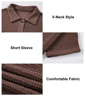 Foto 6 | Foto 6 | Camisa Elegante De Punto Gofrado Para Mujer, Cuello En V, Manga Corta, Café, Talla M - Venta Internacional.