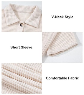 Foto 6 | Foto 6 | Blusa Tipo Túnica, Elegante Camisa Henley De Punto Gofrado Con Cuello En V, Color Beige - Venta Internacional.