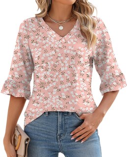 Foto 1 | Foto 1 | Blusa Lomon Para Mujer, Casual, Elegante, Manga 3/4, Cuello En V - Venta Internacional.