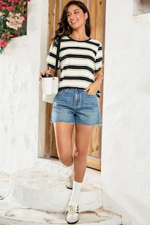 Foto 5 | Foto 5 | Blusas De Verano Dokotoo A Rayas En Bloque De Color Para Mujer, Color Negro - Venta Internacional.