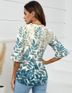 Foto 5 | Foto 5 | Tela Con Ojales Para Mujer, Manga 3/4, Color Blanco Y Azul, Talla Xxl - Venta Internacional.