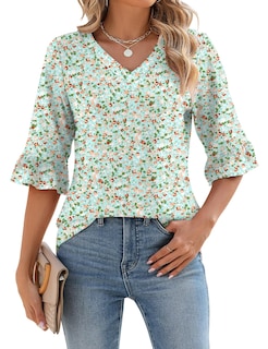 Foto 1 | Foto 1 | Blusa De Verano Con Ojales Para Mujer Top Lomon, Manga 3/4, Verde, Talla M - Venta Internacional.