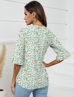 Foto 4 | Foto 4 | Blusa De Verano Con Ojales Para Mujer Top Lomon, Manga 3/4, Verde, Talla M - Venta Internacional.