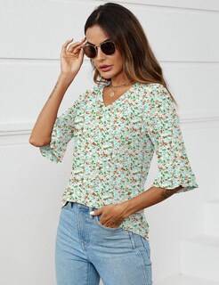 Foto 5 | Foto 5 | Blusa De Verano Con Ojales Para Mujer Top Lomon, Manga 3/4, Verde, Talla M - Venta Internacional.