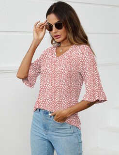 Foto 4 | Foto 4 | Top Lomon Blusa Casual De Verano Con Cuello En V Y Estampado Floral Para Mujer - Venta Internacional.