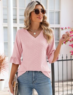 Foto 3 | Foto 3 | Blusa Lomon Para Mujer, Casual, Elegante, Manga 3/4 Y Cuello En V - Venta Internacional.