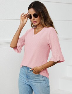 Foto 4 | Foto 4 | Blusa Lomon Para Mujer, Casual, Elegante, Manga 3/4 Y Cuello En V - Venta Internacional.