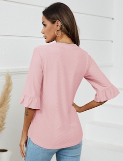 Foto 5 | Foto 5 | Blusa Lomon Para Mujer, Casual, Elegante, Manga 3/4 Y Cuello En V - Venta Internacional.