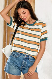 Foto 5 | Foto 5 | Camiseta Dokotoo De Algodón Naranja A Rayas Para Mujer - Venta Internacional.