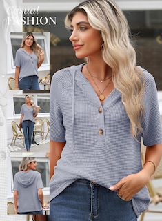 Foto 5 | Foto 5 | Tops Dokotoo De Punto Gofrado Para Mujer, Manga Corta, Azul Beau - Venta Internacional.