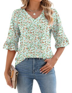 Foto 1 | Foto 1 | Blusa Lomon Para Mujer, Manga 3/4, Casual De Negocios, A1, Verde Y Blanco - Venta Internacional.