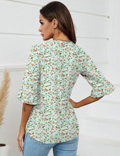 Foto 4 | Foto 4 | Blusa Lomon Para Mujer, Manga 3/4, Casual De Negocios, A1, Verde Y Blanco - Venta Internacional.