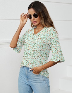 Foto 5 | Foto 5 | Blusa Lomon Para Mujer, Manga 3/4, Casual De Negocios, A1, Verde Y Blanco - Venta Internacional.