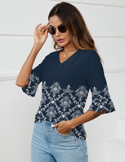 Foto 4 | Foto 4 | Blusa Lomon Para Mujer, Manga 3/4, Cuello En V, Volantes, Talla A2, Con Estampado Floral - Venta Internacional.