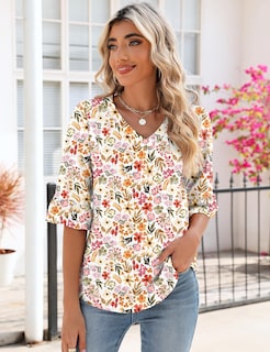 Foto 2 | Foto 2 | Blusa De Trabajo Top Lomon Con Cuello En V Y Ojales Para Mujer, Manga 3/4 - Venta Internacional.