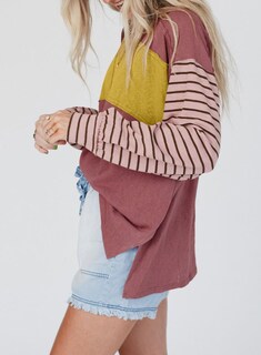 Foto 4 | Foto 4 | Sudadera Dokotoo De Manga Larga Para Mujer, A Rayas, Color Rojo Mineral - Venta Internacional.