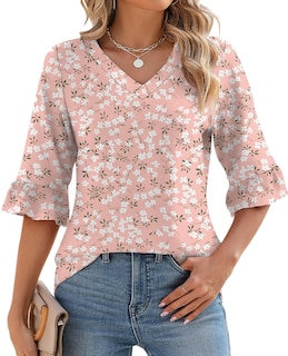 Foto 1 | Foto 1 | Top Lomon, Tela De Verano Con Mangas 3/4 Y Ojales Florales Para Mujer - Venta Internacional.