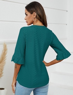 Foto 5 | Foto 5 | Blusa Tipo Túnica Lomon Para Mujer, Cuello En V, Manga 3/4, Azul Pavo Real - Venta Internacional.